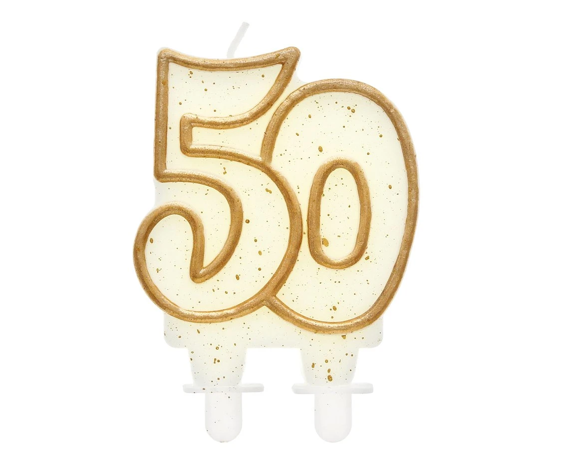 Double digit candle "50", gold outline, 8 cm